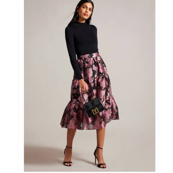 Ted Baker Dresses & Skirts - New - TED BAKER Kasymae Jacquard Midi Tiered Dress floral ruffle mock neck